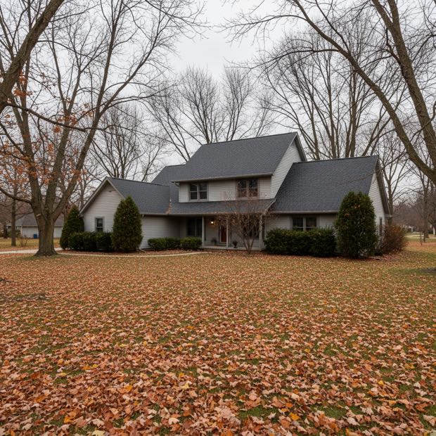 Asphalt shingle roof on a central Illinois home in late autumn before winter